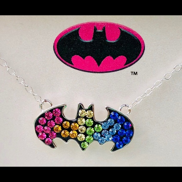 BNWT DC COMICS Crystals and Sterling Silver ‘BATMAN’ Necklace - Picture 1 of 4
